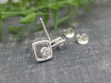 Load image into Gallery viewer, Small Sterling Square and Swarovski Crystal Stud Earrings / Post Earrings
