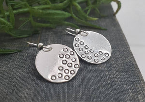 Sterling Silver Disc French-wire Earrings / Hammered Earrings / Fun Earrings / Textured