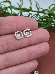 Small Sterling Square and Swarovski Crystal Stud Earrings / Post Earrings