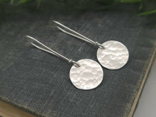 Load image into Gallery viewer, Sterling Silver Hammered Disc Threader Earrings / Threaders / Thin Earrings / Arc
