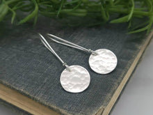 Load image into Gallery viewer, Sterling Silver Hammered Disc Threader Earrings / Threaders / Thin Earrings / Arc
