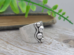 Sterling Silver Ornate Saddle Ring /Tapered Band