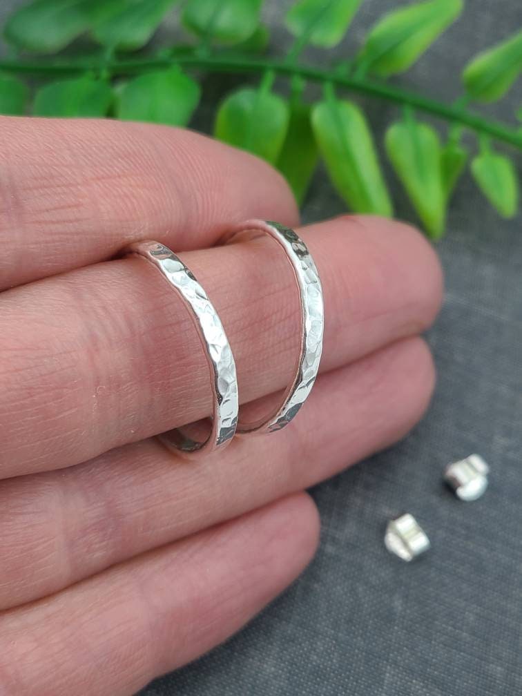 Sterling Hammered Hoop Earrings / 3/4 Inch / 1 Inch / 1.5 Inch / 2 Inch