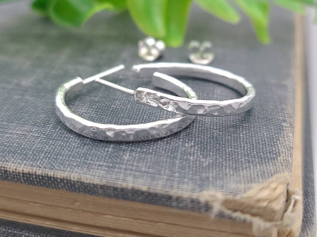 Sterling Hammered Hoop Earrings / 3/4 Inch / 1 Inch / 1.5 Inch / 2 Inch
