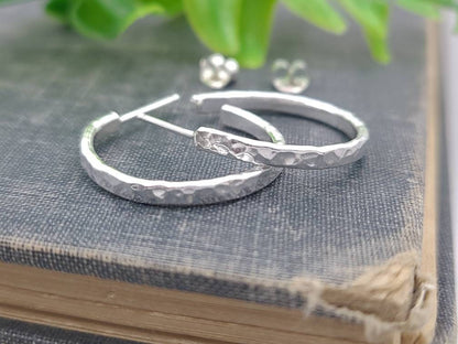 Sterling Hammered Hoop Earrings / 3/4 Inch / 1 Inch / 1.5 Inch / 2 Inch