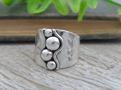 Sterling Silver Ornate Saddle Ring /Tapered Band