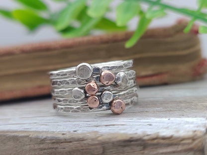 Sterling Silver and Copper Stacker Ring Set / Set of 3 or Set of 5