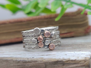 Sterling Silver and Copper Stacker Ring Set / Set of 3 or Set of 5