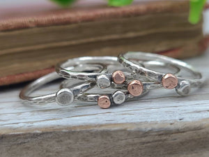 Sterling Silver and Copper Stacker Ring Set / Set of 3 or Set of 5