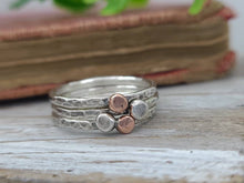Load image into Gallery viewer, Sterling Silver and Copper Stacker Ring Set / Set of 3 or Set of 5
