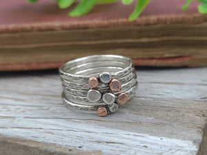 Sterling Silver and Copper Stacker Ring Set / Set of 3 or Set of 5