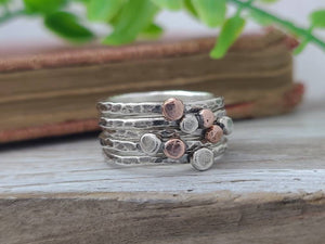 Sterling Silver and Copper Stacker Ring Set / Set of 3 or Set of 5