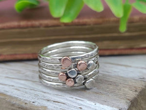 Sterling Silver and Copper Stacker Ring Set / Set of 3 or Set of 5