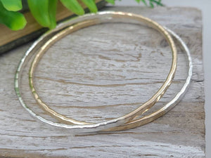 Sterling Silver & Gold Hammered Bangle / Mix Metal / Two Tone