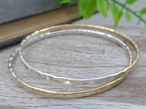 Sterling Silver & Gold Hammered Bangle / Mix Metal / Two Tone