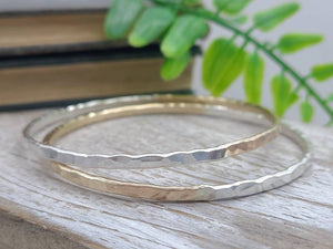 Sterling Silver & Gold Hammered Bangle / Mix Metal / Two Tone