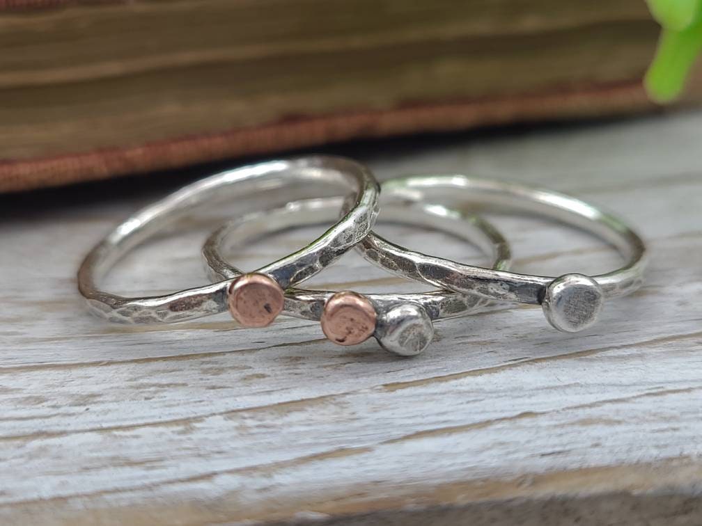 Sterling Silver and Copper Stacker Ring Set / Set of 3 or Set of 5