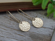 Load image into Gallery viewer, Gold Hammered Disc Threader Earrings / Threaders / Thin Earrings / Arc
