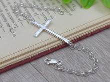Load image into Gallery viewer, Sterling Hammered Sideways Cross Bracelet / Faith Bracelet / Sideways Cross / Inspirational Jewelry / Adjustable Bracelet
