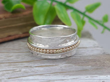 Load image into Gallery viewer, Sterling Silver and Gold Beaded Spinner Ring / Fidget Ring / Meditation Ring / Wide Band Ring
