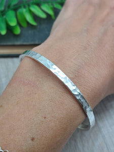 Thick Sterling Silver Wide Hammered Bangle / Heavy / Chunky