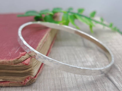 Thick Sterling Silver Wide Hammered Bangle / Heavy / Chunky