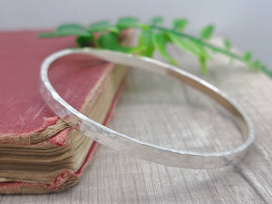 Thick Sterling Silver Wide Hammered Bangle / Heavy / Chunky