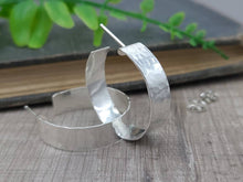 Load image into Gallery viewer, 1&quot; Sterling Wide Hammered Hoop Earrings / Large Hoops
