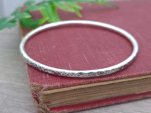 Chunky Rustic Sterling Silver Hammered Bangle Bracelet / Thick Bangles