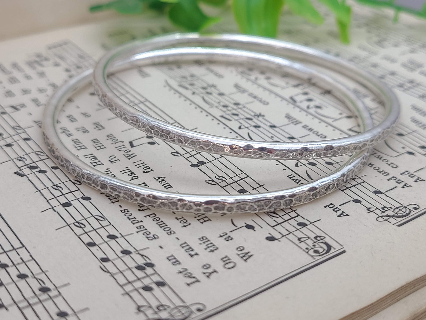 Chunky Rustic Sterling Silver Hammered Bangle Bracelet / Thick Bangles