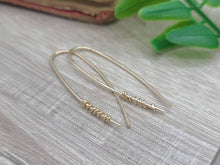 Load image into Gallery viewer, Gold on Gold Wrapped Theader Earrings / Threaders / Thin Earrings
