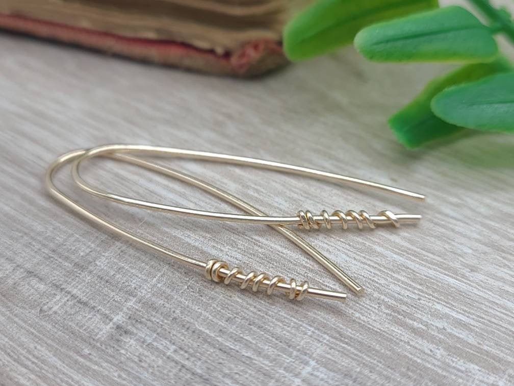 Gold on Gold Wrapped Theader Earrings / Threaders / Thin Earrings