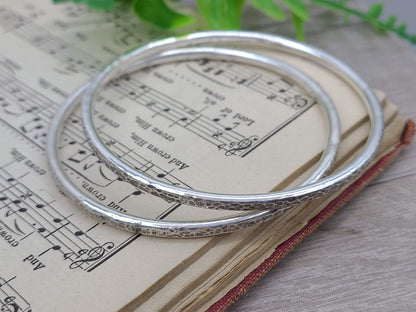Chunky Rustic Sterling Silver Hammered Bangle Bracelet / Thick Bangles