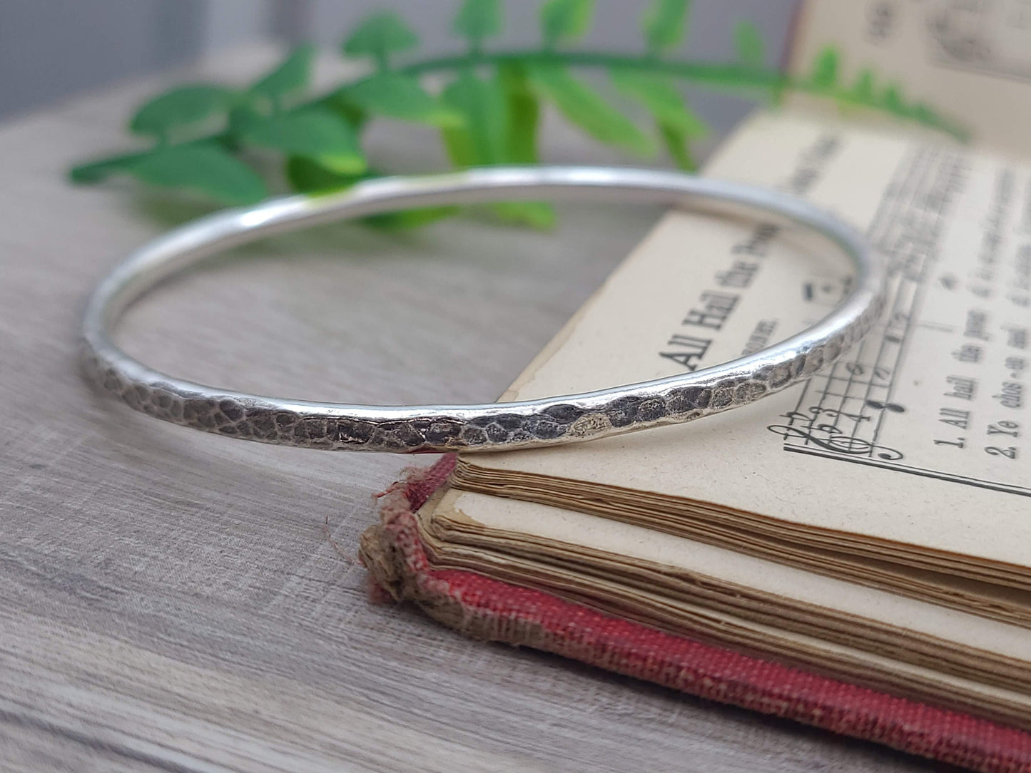 Chunky Rustic Sterling Silver Hammered Bangle Bracelet / Thick Bangles