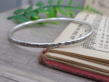 Chunky Rustic Sterling Silver Hammered Bangle Bracelet / Thick Bangles