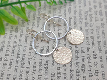 Load image into Gallery viewer, Sterling Silver Gold Hammered Disc Earrings / Circle
