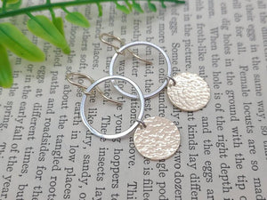 Sterling Silver Gold Hammered Disc Earrings / Circle