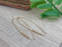Load image into Gallery viewer, Gold on Gold Wrapped Theader Earrings / Threaders / Thin Earrings
