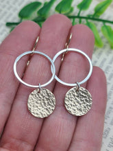 Load image into Gallery viewer, Sterling Silver Gold Hammered Disc Earrings / Circle
