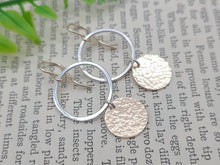 Load image into Gallery viewer, Sterling Silver Gold Hammered Disc Earrings / Circle
