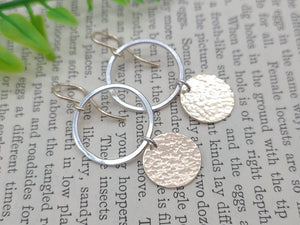 Sterling Silver Gold Hammered Disc Earrings / Circle