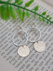 Sterling Silver Gold Hammered Disc Earrings / Circle
