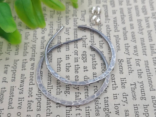 Rustic Sterling Hammered Hoop Earrings / Edgy Hoops / Select your Size
