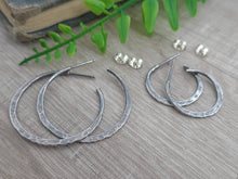 Load image into Gallery viewer, Rustic Sterling Hammered Hoop Earrings / Edgy Hoops / Select your Size
