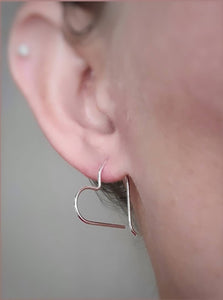 Sterling Silver Heart Hoop Earrings / Threaders / Thin Earrings