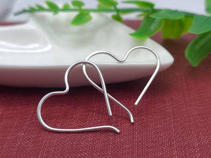 Sterling Silver Heart Hoop Earrings / Threaders / Thin Earrings