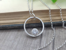 Load image into Gallery viewer, Sterling Circle Diamond CZ Necklace / Floating Diamond / Minimalist
