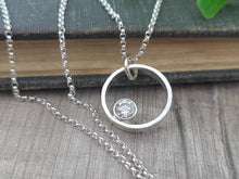 Load image into Gallery viewer, Sterling Circle Diamond CZ Necklace / Floating Diamond / Minimalist
