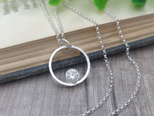 Load image into Gallery viewer, Sterling Circle Diamond CZ Necklace / Floating Diamond / Minimalist
