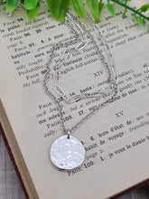 Load image into Gallery viewer, Sterling Silver Hammered Coin and Paperclip Necklace / Thick Disc / Hammered Disc Pendant / Layering Set
